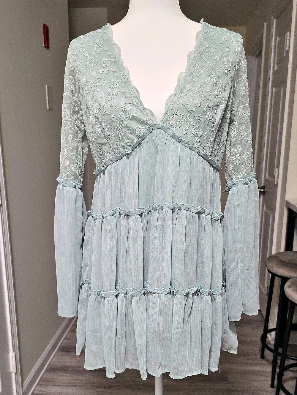A.S. Mayvine Sage. Floral Mini Dress in Sage Green Size Medium NWT